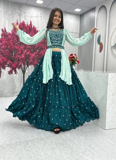 PC 419 Chinon Real Handwork Lehenga With Crop Top And Dupatta Wholesale Suppliers In Mumbai
